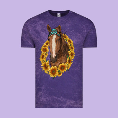 Brown Horse With Gemstone And Sunflowers Vintage Tee Designed By Ranaportraitstore