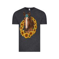 Vintage Black brown horse with gemstone and sunflowers Vintage Tee - RanaPortraitStore