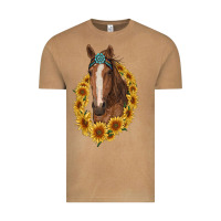 Vintage Camel brown horse with gemstone and sunflowers Vintage Tee - RanaPortraitStore