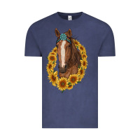 Vintage Denim brown horse with gemstone and sunflowers Vintage Tee - RanaPortraitStore