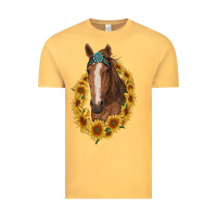 Vintage Mustard brown horse with gemstone and sunflowers Vintage Tee - RanaPortraitStore