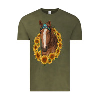 Vintage Olive brown horse with gemstone and sunflowers Vintage Tee - RanaPortraitStore