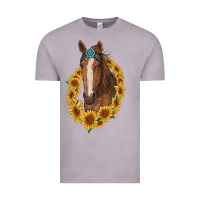 Vintage Zinc brown horse with gemstone and sunflowers Vintage Tee - RanaPortraitStore