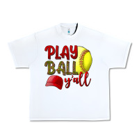 White Play Ball Y'all Softball Urban Heavy Tee - BundleAndBundleShop