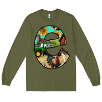 Army Green farm life alphabet lowercase letters e Long Sleeve Tee - BundleAndBundleShop