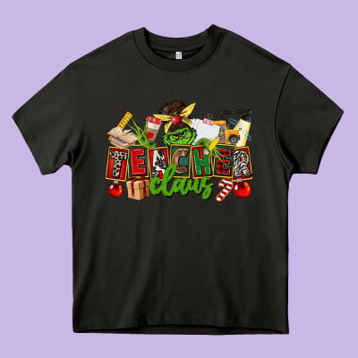 Teacher Claus Christmas Heavy Core Tee Designed By Cowgirlartshop
