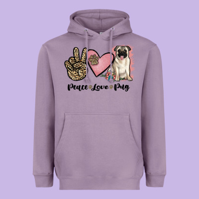 Peace Love Pug Heavyweight Hoodie Designed By Jahusdesignshop