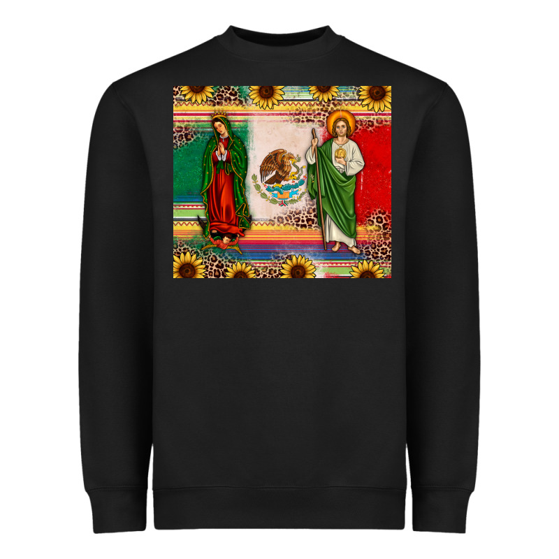 Mexico Flag Our Lady Of Guadalupe San Judas Sunflower Heavyweight Sweatshirt by JahusDesignShop | Teevron