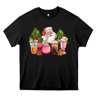 Black pink christmas santa coffe cups Heavy Core Tee - CowGirlArtShop