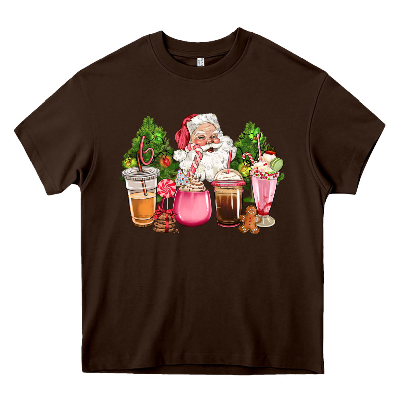 Pink Christmas Santa Coffe Cups Heavy Core Tee by CowGirlArtShop | Teevron