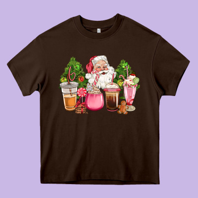 Pink Christmas Santa Coffe Cups Heavy Core Tee Designed By Cowgirlartshop