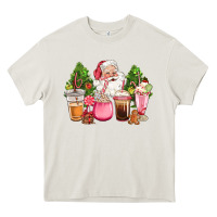 Cream pink christmas santa coffe cups Heavy Core Tee - CowGirlArtShop