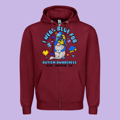 I Wear Blue For Autism Awareness Zipper Hoodie Designed By Jahusdesignshop