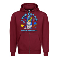 Burgundy i wear blue for autism awareness Zipper Hoodie - JahusDesignShop