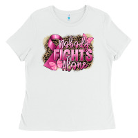 White Nobody fights alone Cancer Ladies Tee - FaDigitalArtStudio
