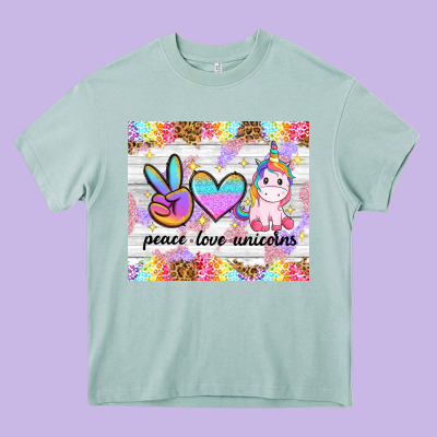 Peace Loeve Unicorns Heavy Core Tee Designed By Cowgirlartshop