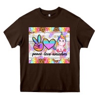 Chocolate Brown peace loeve unicorns Heavy Core Tee - CowGirlArtShop
