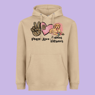 Peace Love Golden Retriever Heavyweight Hoodie Designed By Jahusdesignshop
