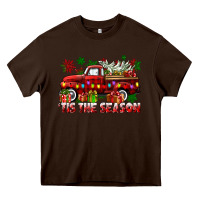 Chocolate Brown tis the season christmas truck Heavy Core Tee - CowGirlArtShop