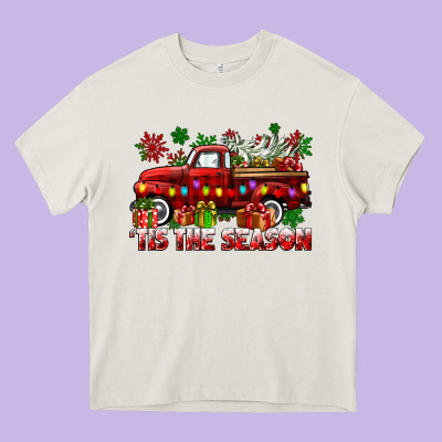 Tis The Season Christmas Truck Heavy Core Tee Designed By Cowgirlartshop
