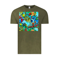 Vintage Olive boy child coffee cup and teddy bear with thunderbolts and camouflage s Vintage Tee - BundleAndBundleShop