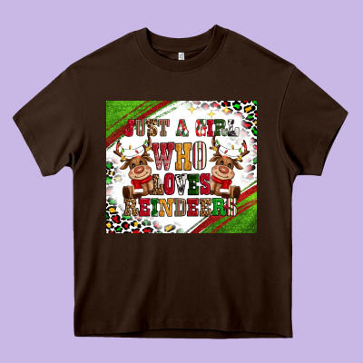 Just A Girl Who Loves Reindeer Heavy Core Tee Designed By Cowgirlartshop