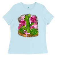 Baby Blue breast cancer cactus Ladies Tee - FaDigitalArtStudio