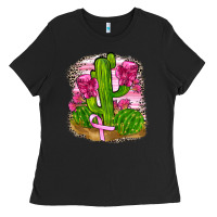 Black breast cancer cactus Ladies Tee - FaDigitalArtStudio