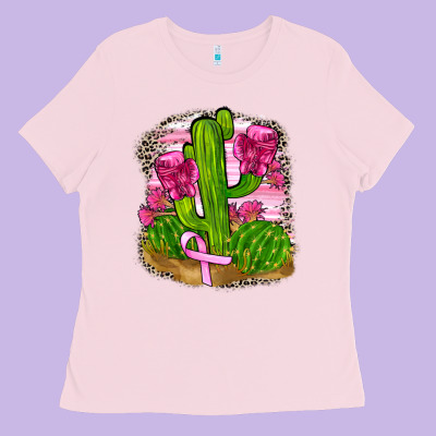 Breast Cancer Cactus Ladies Tee Designed By Fadigitalartstudio