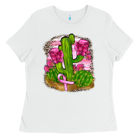 White breast cancer cactus Ladies Tee - FaDigitalArtStudio
