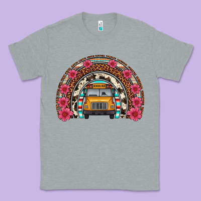 School Bus Leopard Cowhide Rainbow Classic Tee Designed By Artiststas