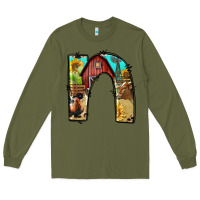 Army Green farm life alphabet lowercase letters n Long Sleeve Tee - BundleAndBundleShop