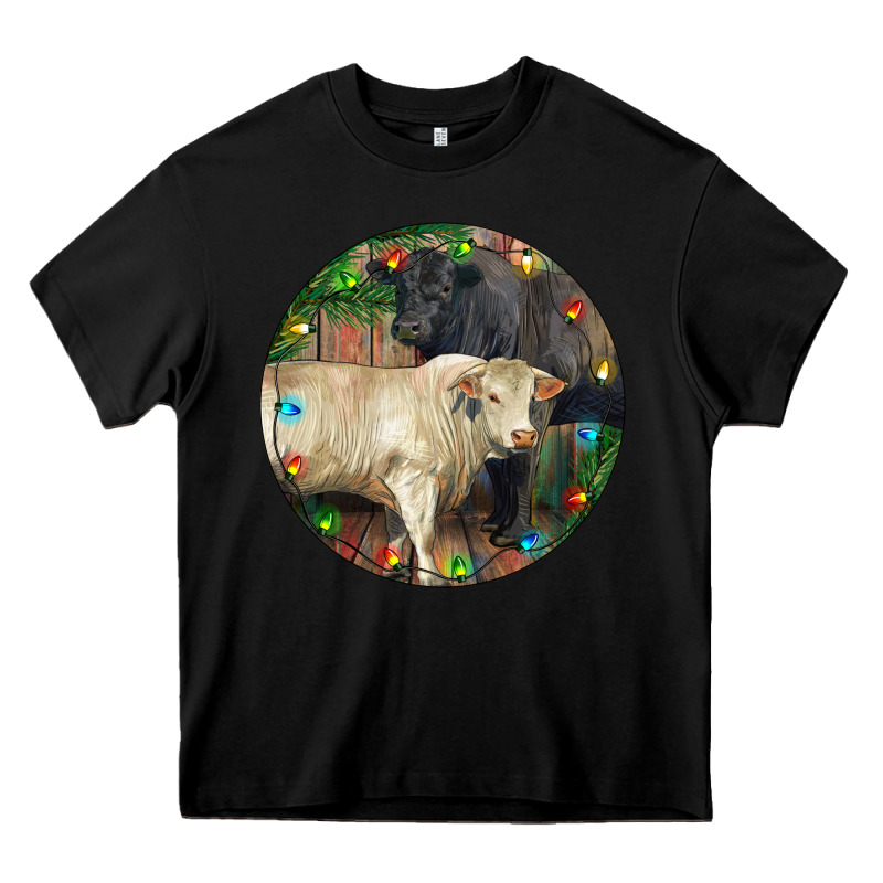 Christmas Charolais Bull And Black Angus Bull Heavy Core Tee by RanaPortraitStore | Teevron
