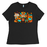 Black Thanksgiving Coffee Cups Ladies Tee - FaDigitalArtStudio