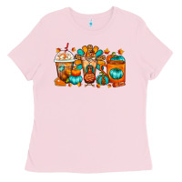 Bubblegum Pink Thanksgiving Coffee Cups Ladies Tee - FaDigitalArtStudio