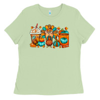 Matcha Thanksgiving Coffee Cups Ladies Tee - FaDigitalArtStudio