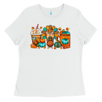 White Thanksgiving Coffee Cups Ladies Tee - FaDigitalArtStudio