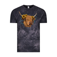 Cloud Black highland cow with sunflowers turquoise Vintage Tee - RanaPortraitStore