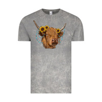 Cloud Rock highland cow with sunflowers turquoise Vintage Tee - RanaPortraitStore