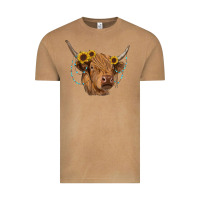 Vintage Camel highland cow with sunflowers turquoise Vintage Tee - RanaPortraitStore