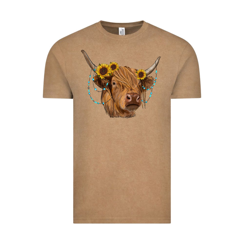 Highland Cow With Sunflowers Turquoise Vintage Tee by RanaPortraitStore | Teevron