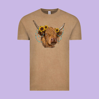Highland Cow With Sunflowers Turquoise Vintage Tee Designed By Ranaportraitstore