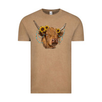 Vintage Coffee highland cow with sunflowers turquoise Vintage Tee - RanaPortraitStore