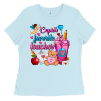 Baby Blue Cupid's Favorite Teacher Valentine's Day Frappe Ladies Tee - FaDigitalArtStudio