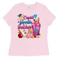 Bubblegum Pink Cupid's Favorite Teacher Valentine's Day Frappe Ladies Tee - FaDigitalArtStudio