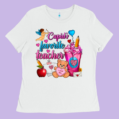 Cupid's Favorite Teacher Valentine's Day Frappe Ladies Tee Designed By Fadigitalartstudio