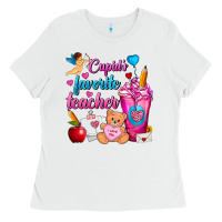 White Cupid's Favorite Teacher Valentine's Day Frappe Ladies Tee - FaDigitalArtStudio