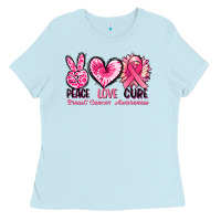 Baby Blue Peace love cure Breast Cancer Awareness Ladies Tee - FaDigitalArtStudio