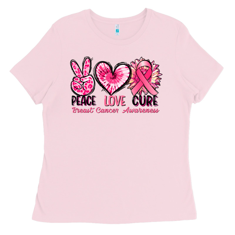 Peace Love Cure Breast Cancer Awareness Ladies Tee by FaDigitalArtStudio | Teevron