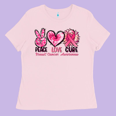 Peace Love Cure Breast Cancer Awareness Ladies Tee Designed By Fadigitalartstudio